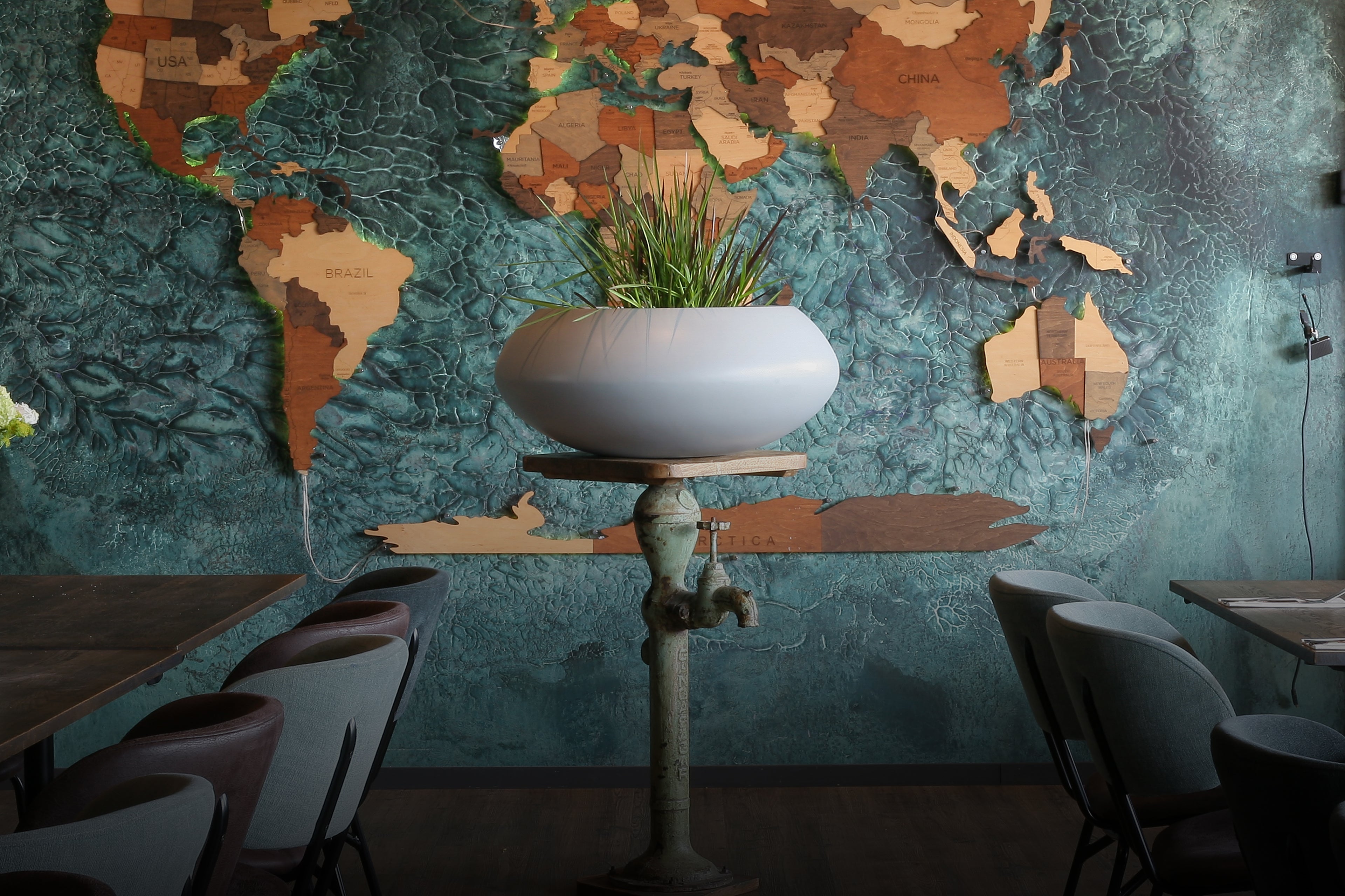 White Planter In Restaurant